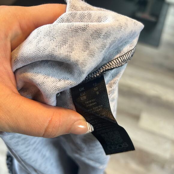 ASOS Floral Midi Dress Black White V-Neck Puff Sleeve Soft Grunge Size 8 - Picture 5 of 8